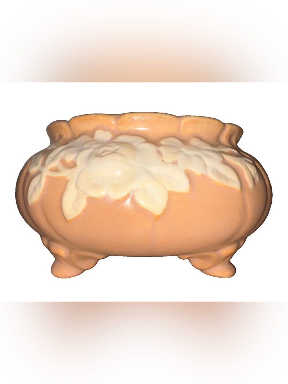 Antique Weller Pottery Jardiniere Peach Floral Cameo Art Deco Planter Vase